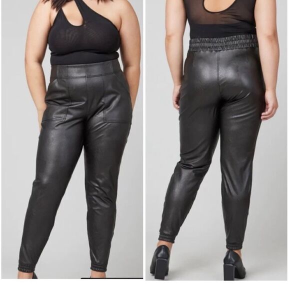 Spanx Vegan Leather Joggers Pull Up Front Pockets Sz XL NWT Gorgeous - Picture 1 of 8